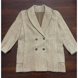 Vintage Noble Fashions Herringbone Jacket Coat Womens Lined Double Breasted Wool
